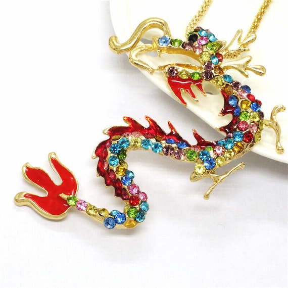Betsey Johnson Dragon Necklace Rainbow Colored Cr… - image 2