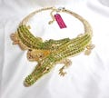 RARE Betsey Johnson Huge Alligator Necklace Choker Green Crystals Statement Piece Crocodile 14.5"-16.5" NOS NWT Perfect Cond Free Ship M1375