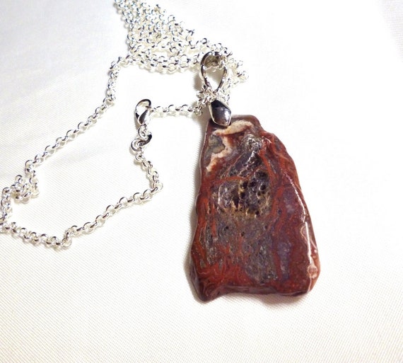 Red Lava Pendant Necklace Tumbled Slice NOS NWOT … - image 1