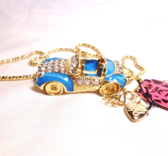 Betsey Johnson Blue Car Necklace Jaguar Porsche C… - image 2