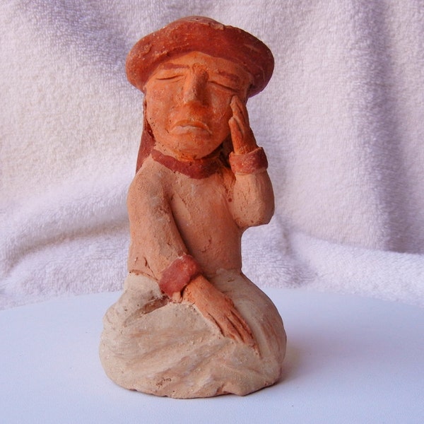 COUPON SALE!  Peruvian Terracotta Clay Figure Seated Crying Woman Perfect Condition 1118 10831