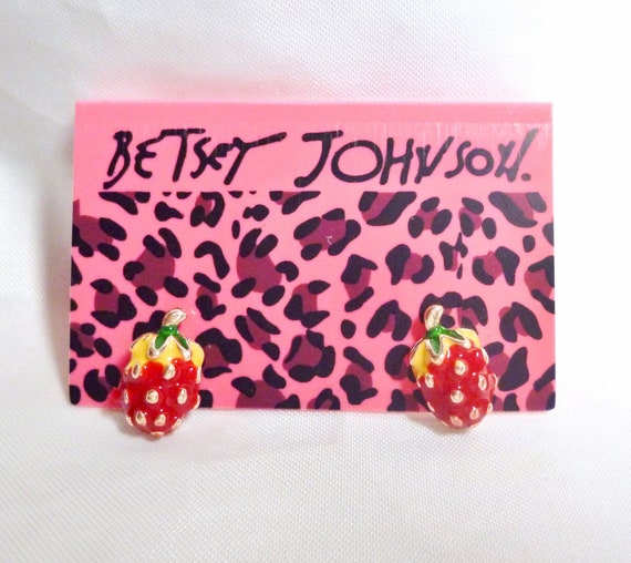 Betsey Johnson Red Strawberry Earrings Enamel & R… - image 2