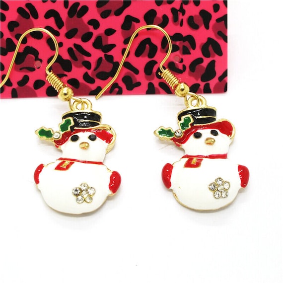 Betsey Johnson Snowman Drop Earrings Gold Plate Winter Christmas