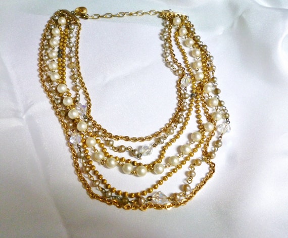 Lisner 7 Strand Necklace Choker 16" Faux Pearls, … - image 2