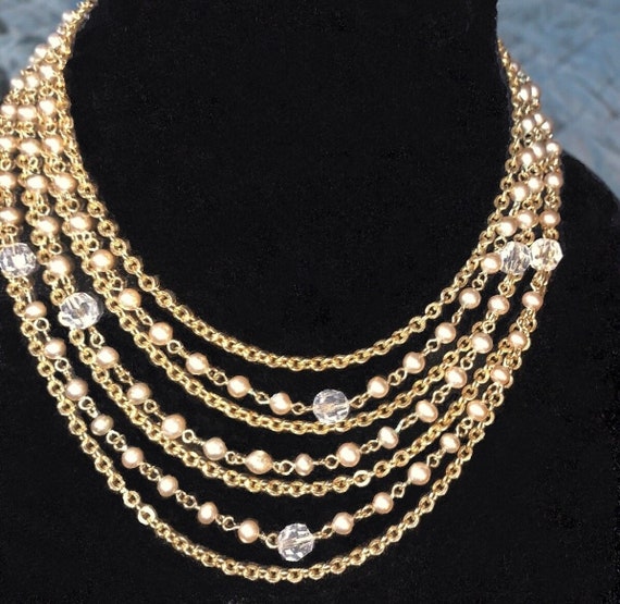 Lisner 7 Strand Necklace Choker 16" Faux Pearls, … - image 1