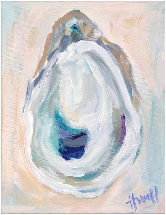 Oyster on Peach, Print of Original Acrylic Painting, by Kim Hovell