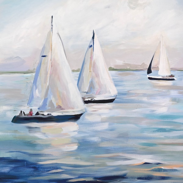 South River Sails I, Print of Original Acrylic Painting, by Kim Hovell