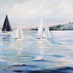South River Sails II, Impresión de pintura acrílica original, de Kim Hovell