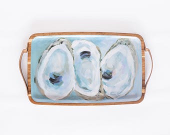 Wooden Serving Tray (Rectangle) - Coastal Oysters