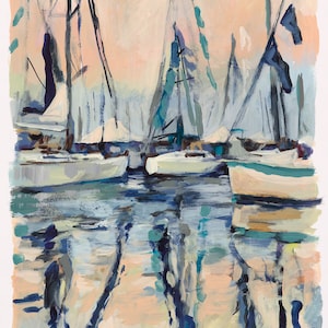 Sailboats at Sunset, Print of Original Acrylic Painting, by Kim Hovell
