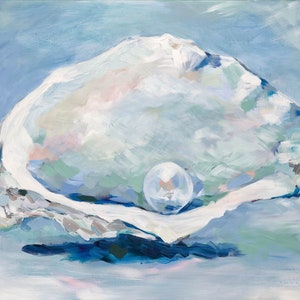 Oyster and Pearl, Print of Original Acrylic Painting, by Kim Hovell