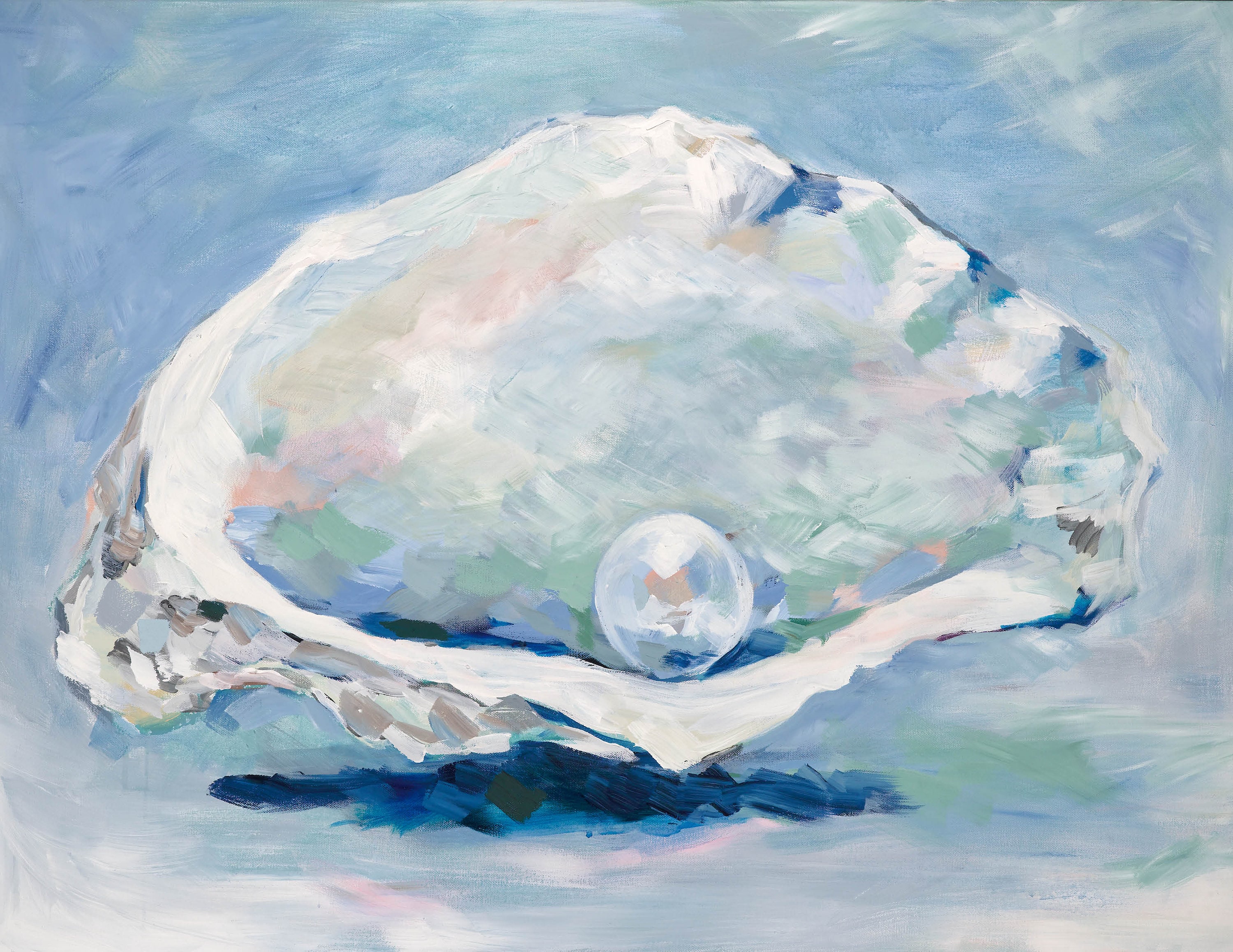 絵画 White world-oli paint Oyster and Pearl, Print of Original Acrylic Painting, by Kim