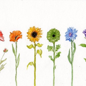 Rainbow Flowers Art Print - Giclee Print of Original Watercolor Painting