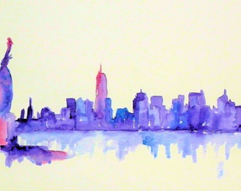 New York City Skyline - 6X11 Giclee Print of Original Watercolor Painting