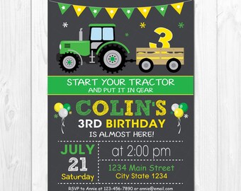 Tractor Birthday Invitation, Tractor Party, Digital printable Invitation