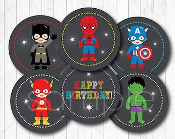 Superheroes Birthday Cupcake Toppers, Superheroes Stickers, Avengers Birthday, INSTANT DOWNLOAD