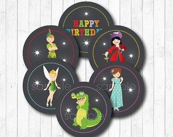 Neverland Cupcake Toppers, Birthday stickers, INSTANT DOWNLOAD