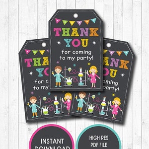 Mad Science Thank you tags, Birthday Favor tags, INSTANT DOWNLOAD image 1