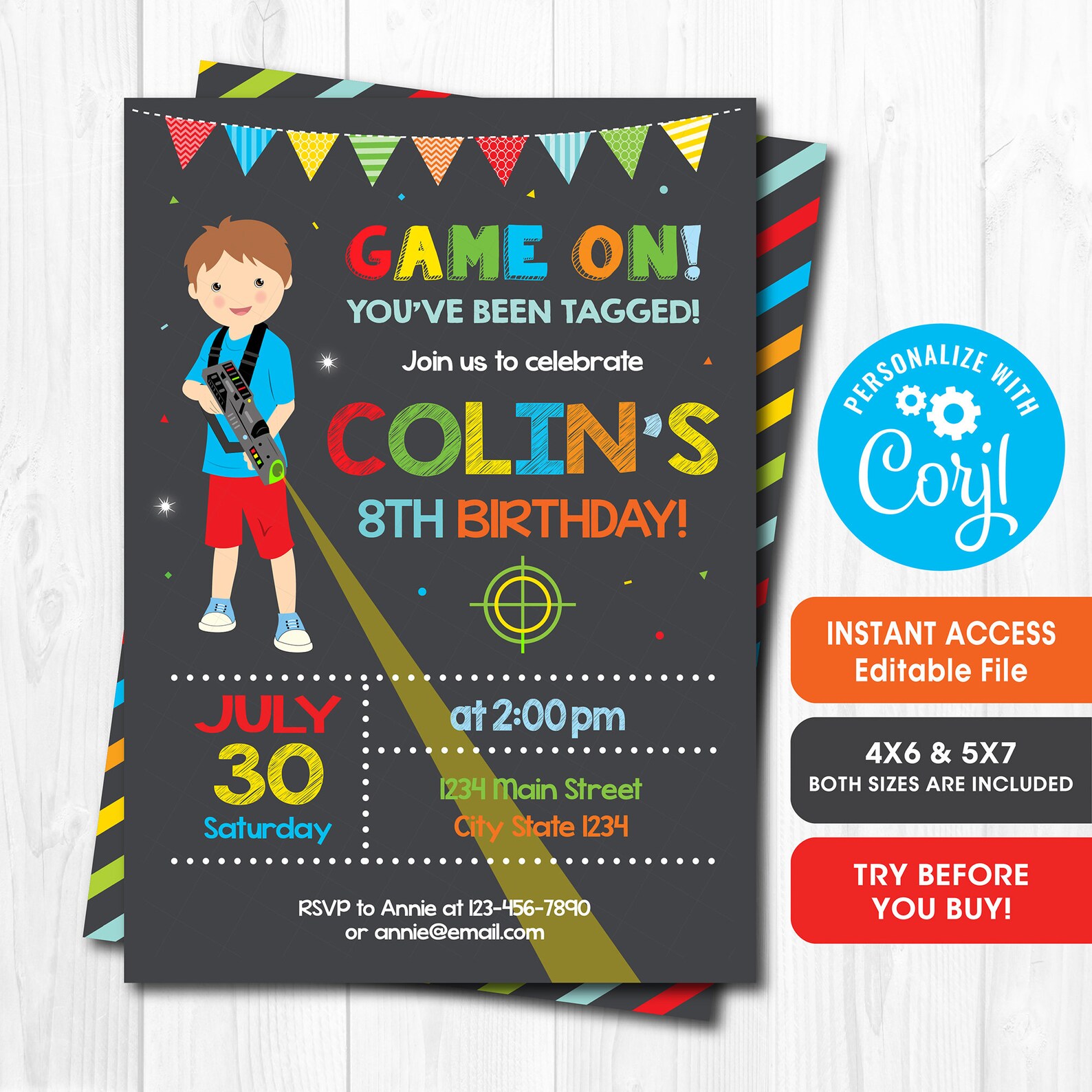 Editable Laser Tag Birthday Invitation Laser Tag Party Boys | Etsy