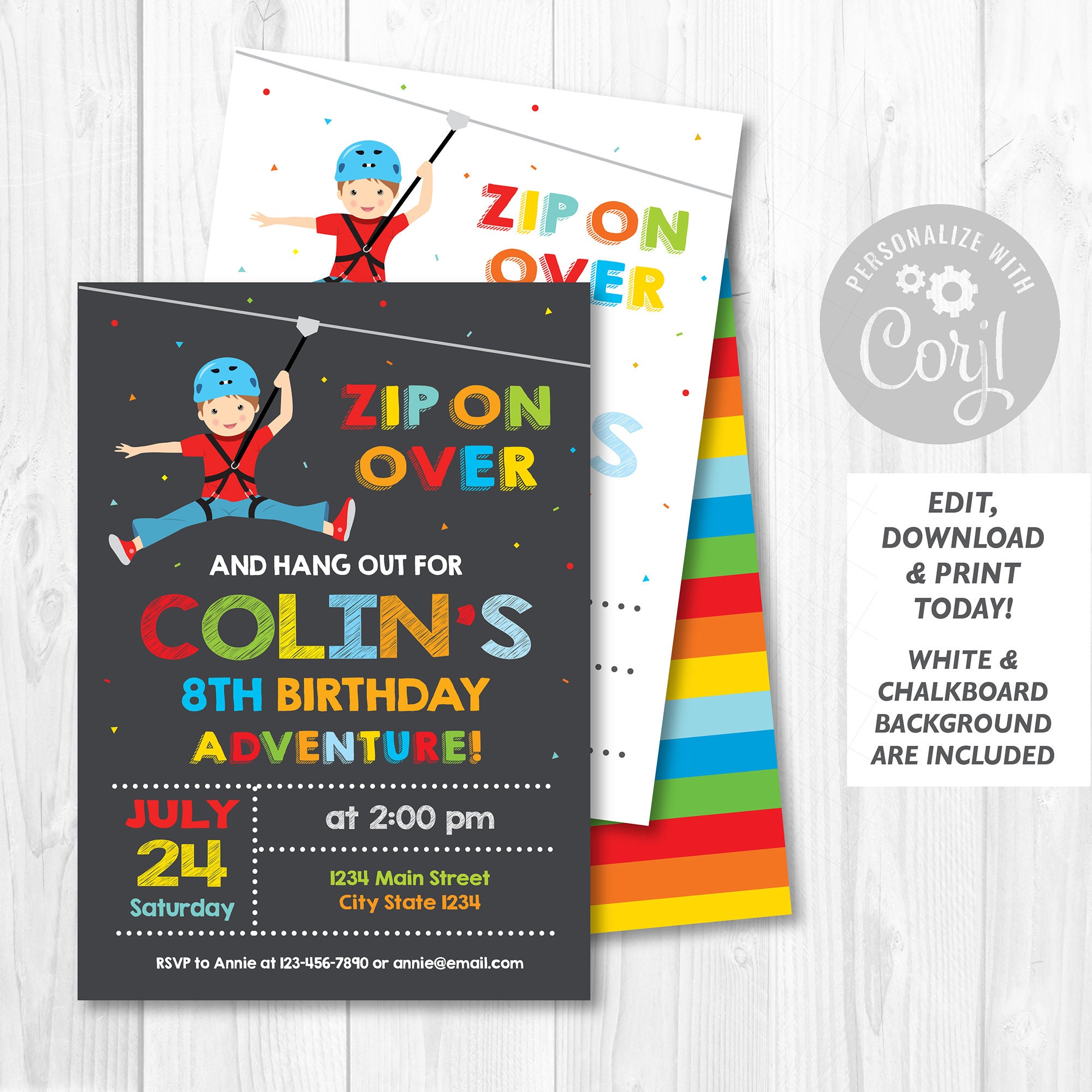 Editable Zipline Birthday Invitation Outdoor Adventure Etsy Canada