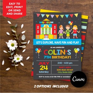 Bearbeitbar, Kindermuseum Geburtstagseinladung, Wissenschaftsmuseum Einladung, Jungen Geburtstag, Canva Vorlage, INSTANT DOWNLOAD