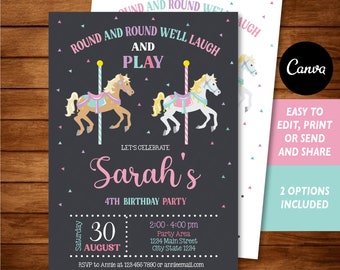 Editable, Carousel Birthday Invitation, Carousel party,  Canva Template, INSTANT DOWNLOAD