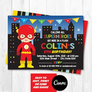 Editable, Superhero Birthday Invitation, Superhero Invitation, Superheroes party, Canva template, INSTANT DOWNLOAD