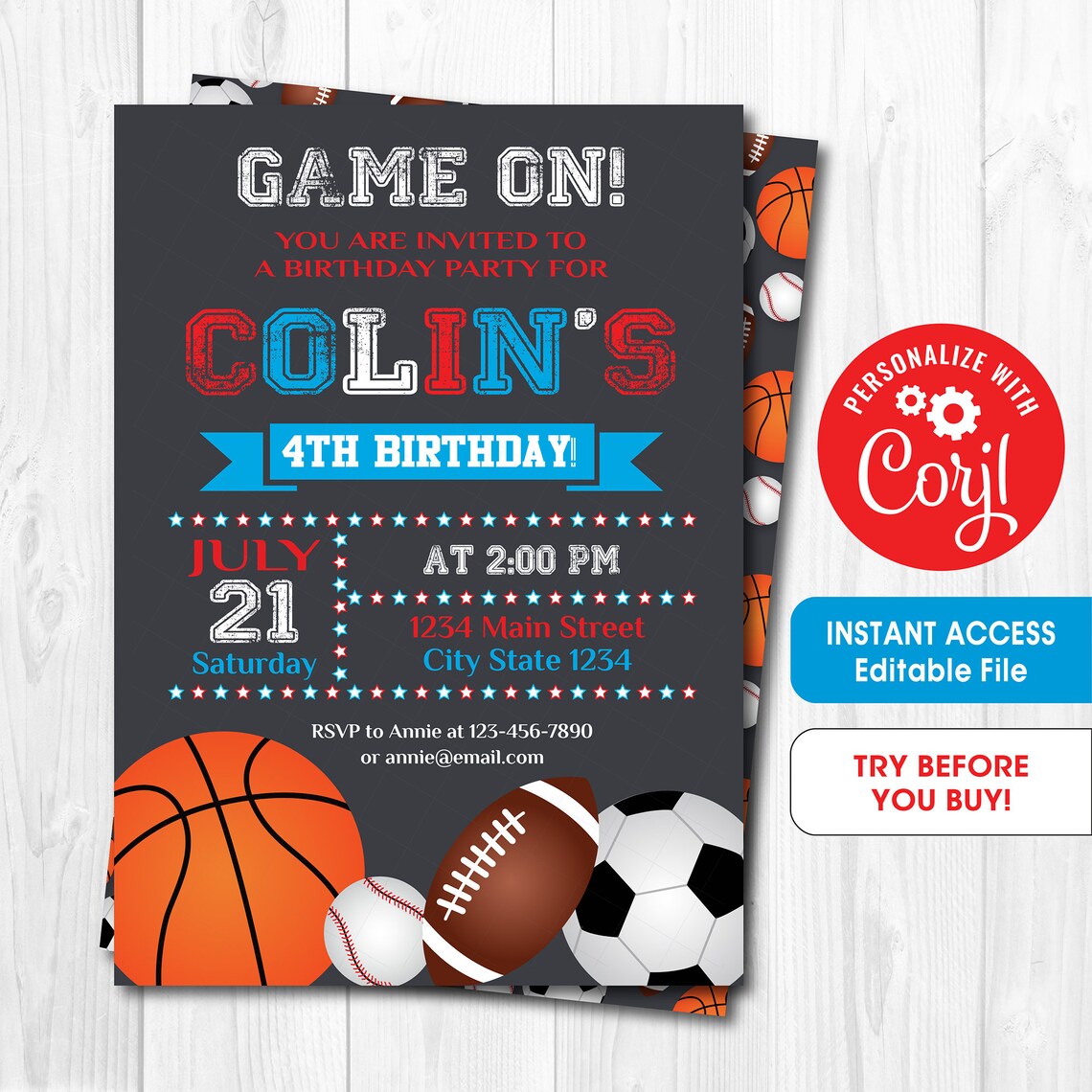Editable All Star Birthday Invitation Sports Invitation | Etsy