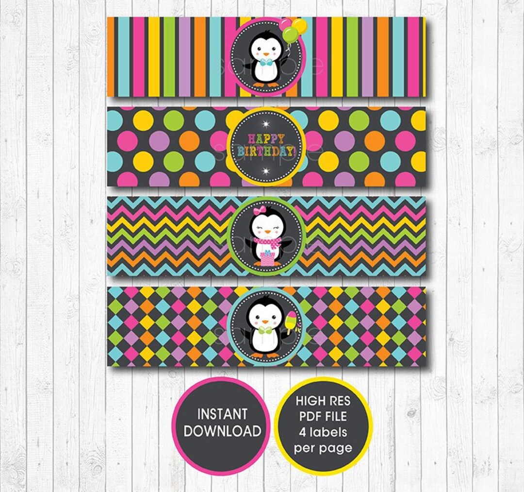 Penguins Water Bottle Labels, Penguins Wrappers, INSTANT DOWNLOAD - Etsy
