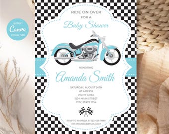 Editable, Motorcycle Baby Shower Invitation Boy, Motorcycle Baby Shower Blue, Motorbike Baby Shower Invites, Canva template, INSTANT DOWNLAD