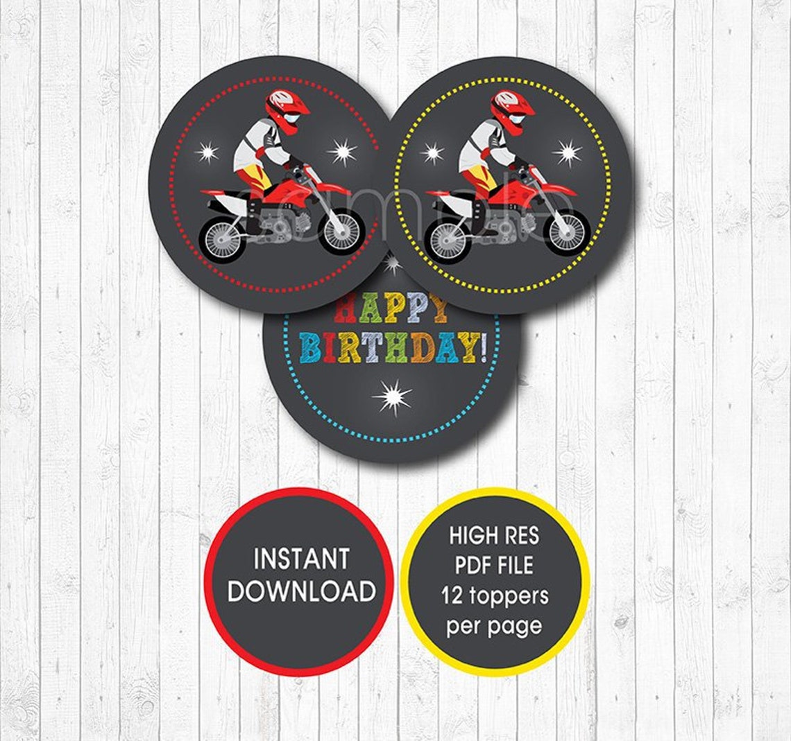 Motocross Cupcake Toppers Motocross Stickers INSTANT Etsy