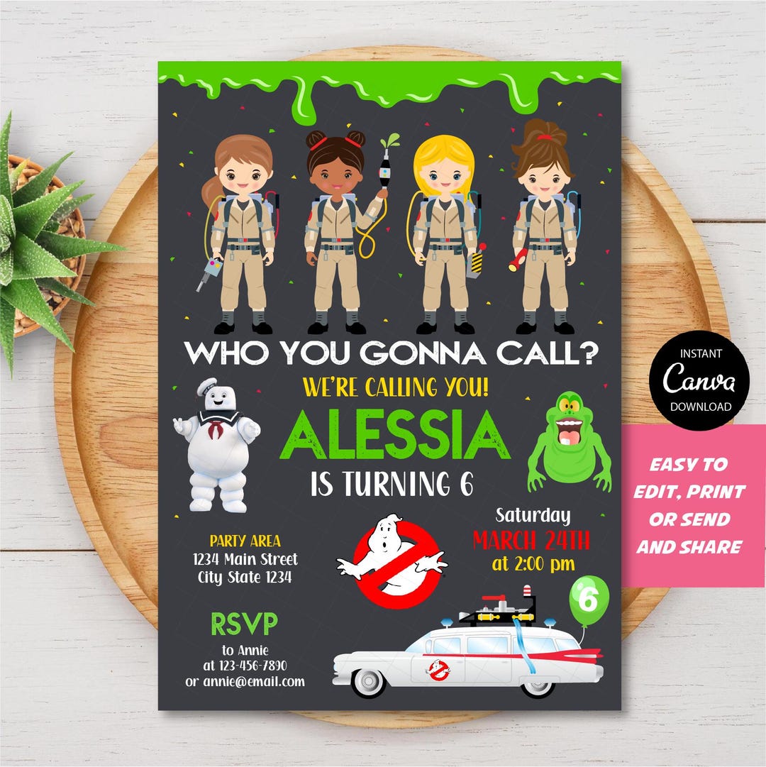 Editable Ghostbusters Birthday Invitation, Girls Ghostbusters ...