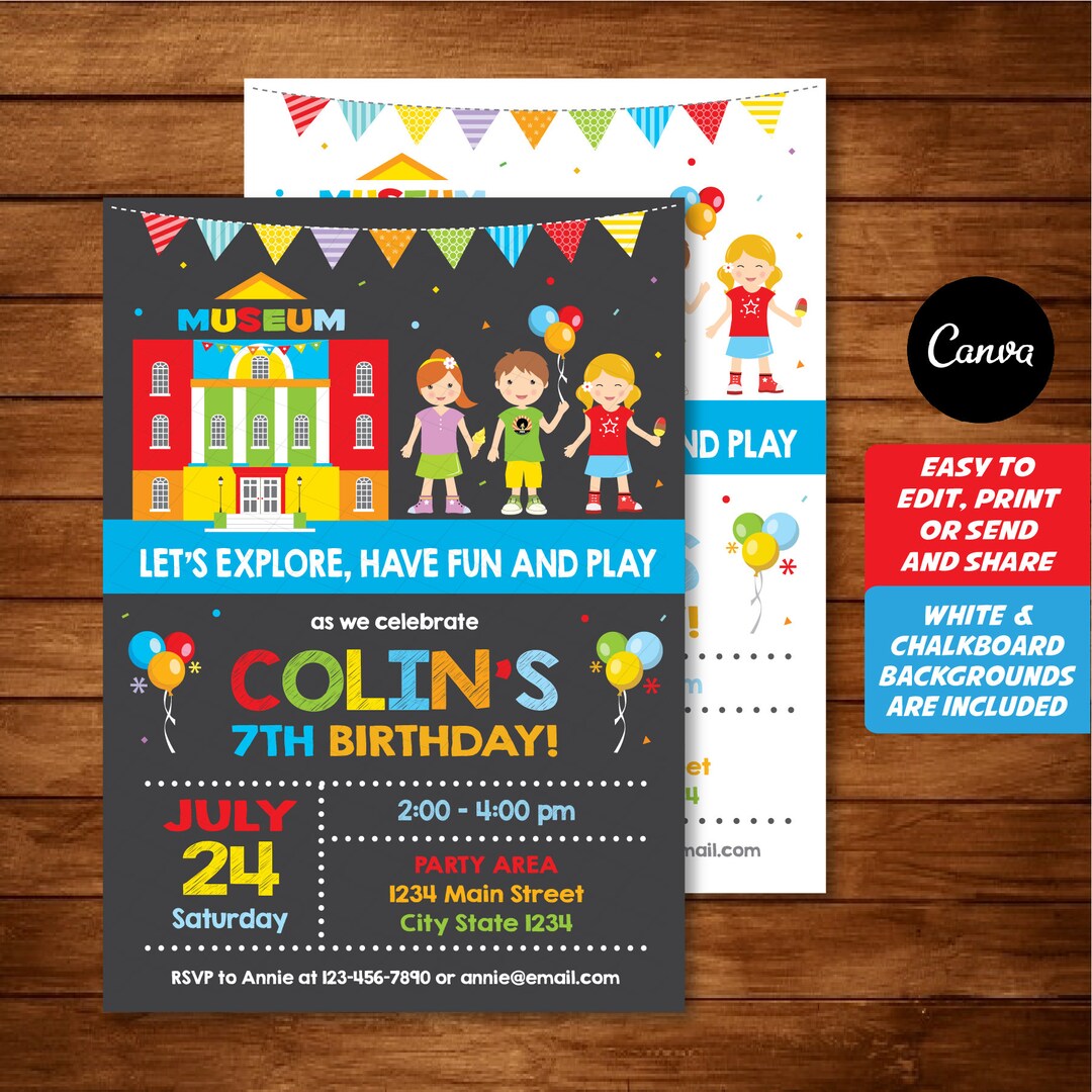Editable Children's Museum Birthday Invitation Science Etsy Canada