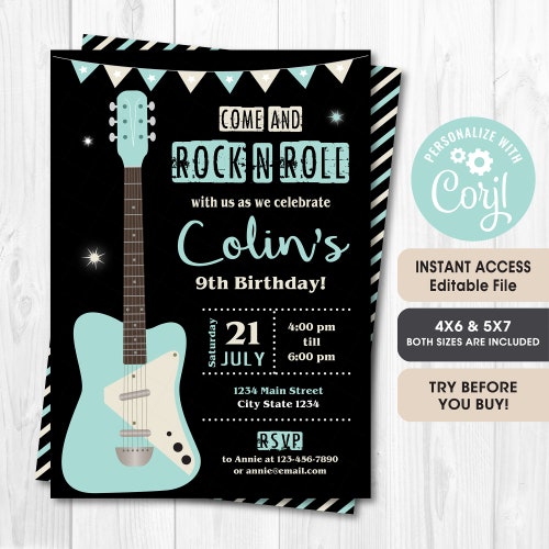 INSTANT DOWNLOAD EDITABLE Rock Star Party Invitation Rock - Etsy