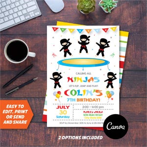EDITABLE, Ninja Trampoline Invitation, Ninja Birthday Invite, Ninja party, Trampoline Invitation, Canva template, INSTANT DOWNLOAD