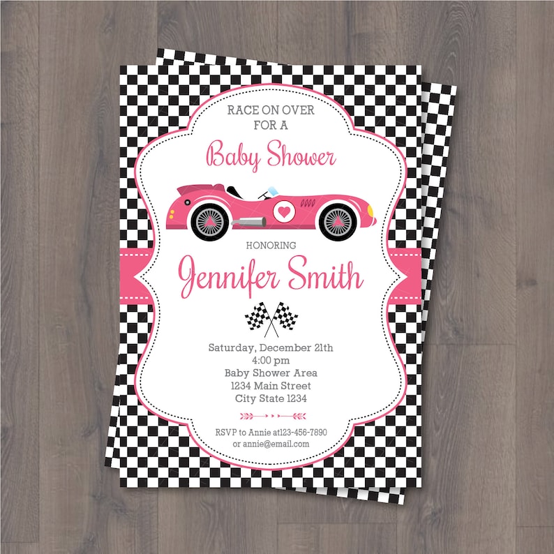 EDITABLE, Race Car Baby Shower invitation, Racing Car Invitation, Canva template, Blue, Pink, Red, INSTANT DOWNLOAD image 3