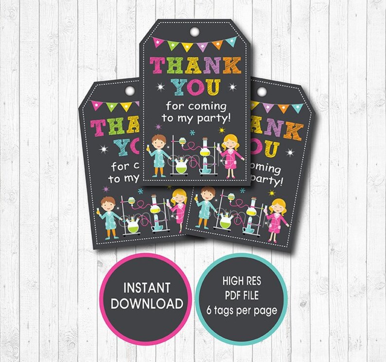 Mad Science Thank you tags, Birthday Favor tags, INSTANT DOWNLOAD image 1