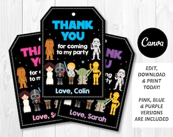 Editable, Star Wars Favor Tags, Star Wars Birthday, Star Wars Party, Canva template, INSTANT DOWNLOAD