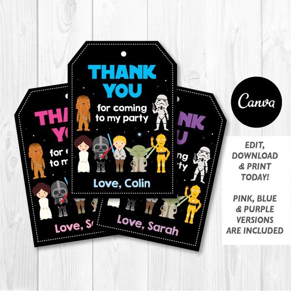 Editable, Star Wars Favor Tags, Star Wars Birthday, Star Wars Party, Canva template, INSTANT DOWNLOAD