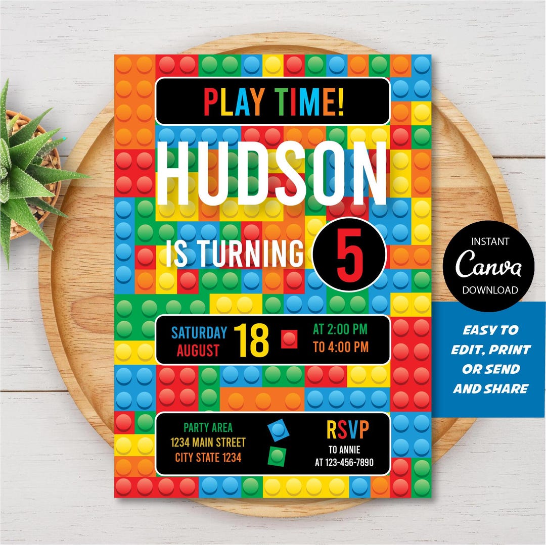 EDITABLE Building Blocks Invitation, Building Blocks Party, Building ...