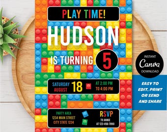 EDITABLE Building Blocks Invitation, Building blocks party, Building Blocks Birthday Boy, Canva template, INSTANT DOWNLOAD