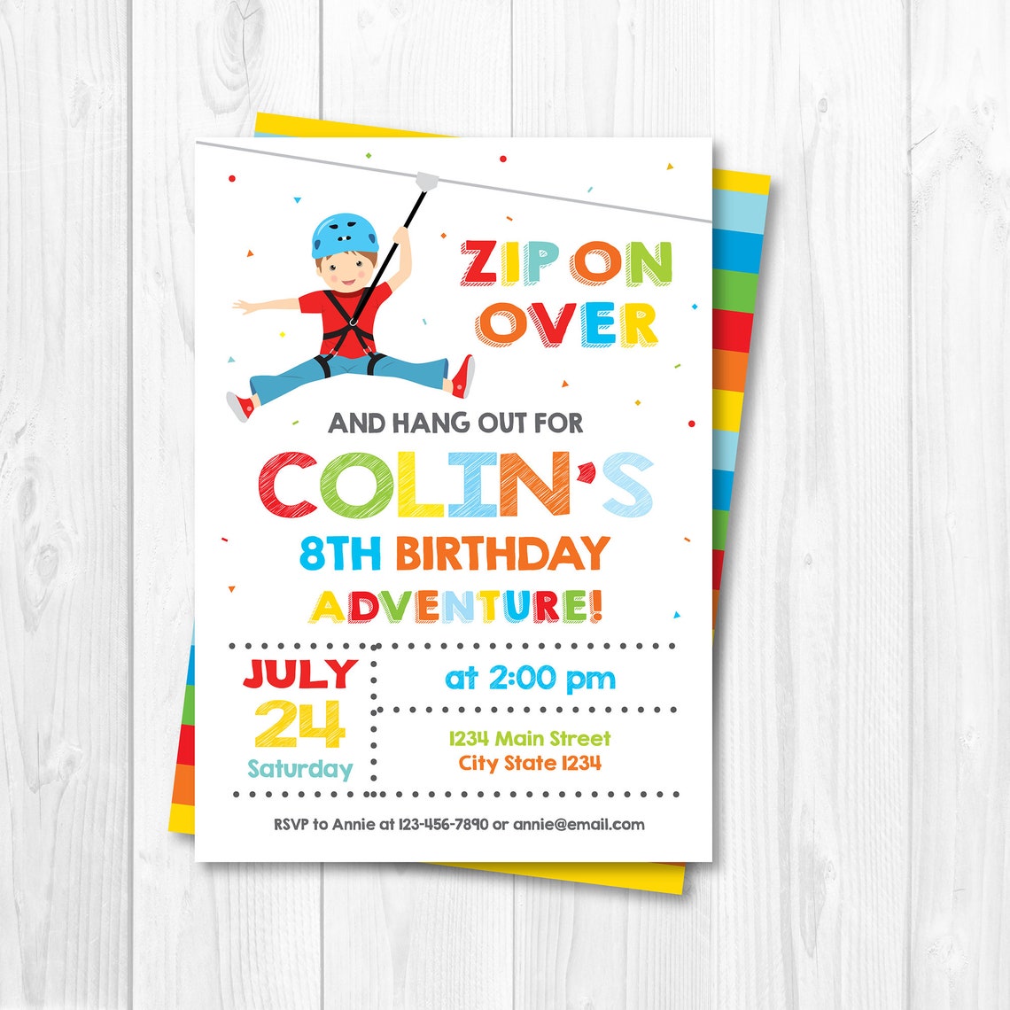 Editable Zipline Birthday Invitation Outdoor Adventure Etsy