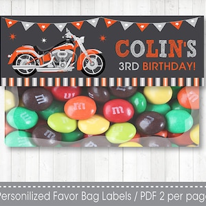 Motorcycle Favor Bag Labels, Motorcycle Topper Label, Birthday Decoration, Digital printable File