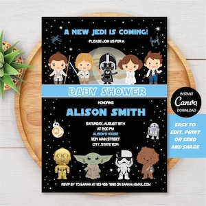 Bearbeitbar, Star Wars-Babyparty-Einladung, Junge, blau, Canva-Vorlage, INSTANT DOWNLOAD