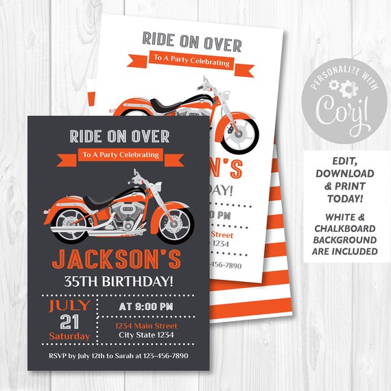 Editable Motorcycle Birthday Invitation Motorcycle Party - Etsy