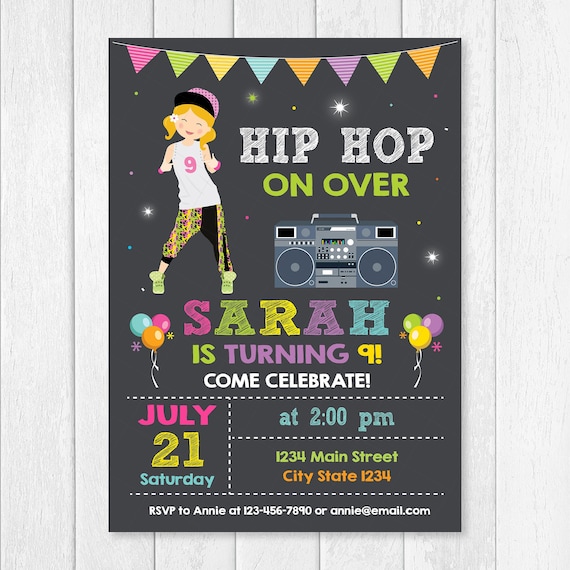 Hip Hop Birthday Invitation Dance Party Dancing Etsy 