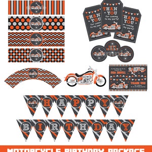 Motorcycle Birthday Party package, Digital printable Invitation - INSTANT DOWNLOAD