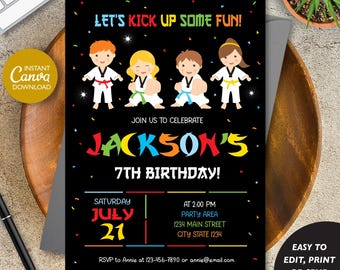 Editable Taekwondo Birthday Invitation Boy, Taekwondo Party, Karate Birthday Invitation Boy, Canva template, INSTANT DOWNLOAD