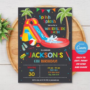 Editable Waterslide Birthday Invitation, Waterpark Invitation boy, Waterslide Invitation Boy, Canva template, INSTANT DOWNLOAD