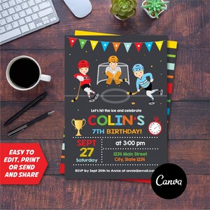 Editable, Hockey Boys Birthday Invitation, Hockey Invitation, Hockey Party, Canva template, Chalkboard, INSTANT DOWNLOAD